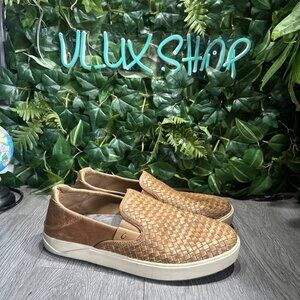 OluKai Lae'Ahi Lauhala Leather Woven Slip On Loafer Shoes Mens Sz 10 Fox Brown